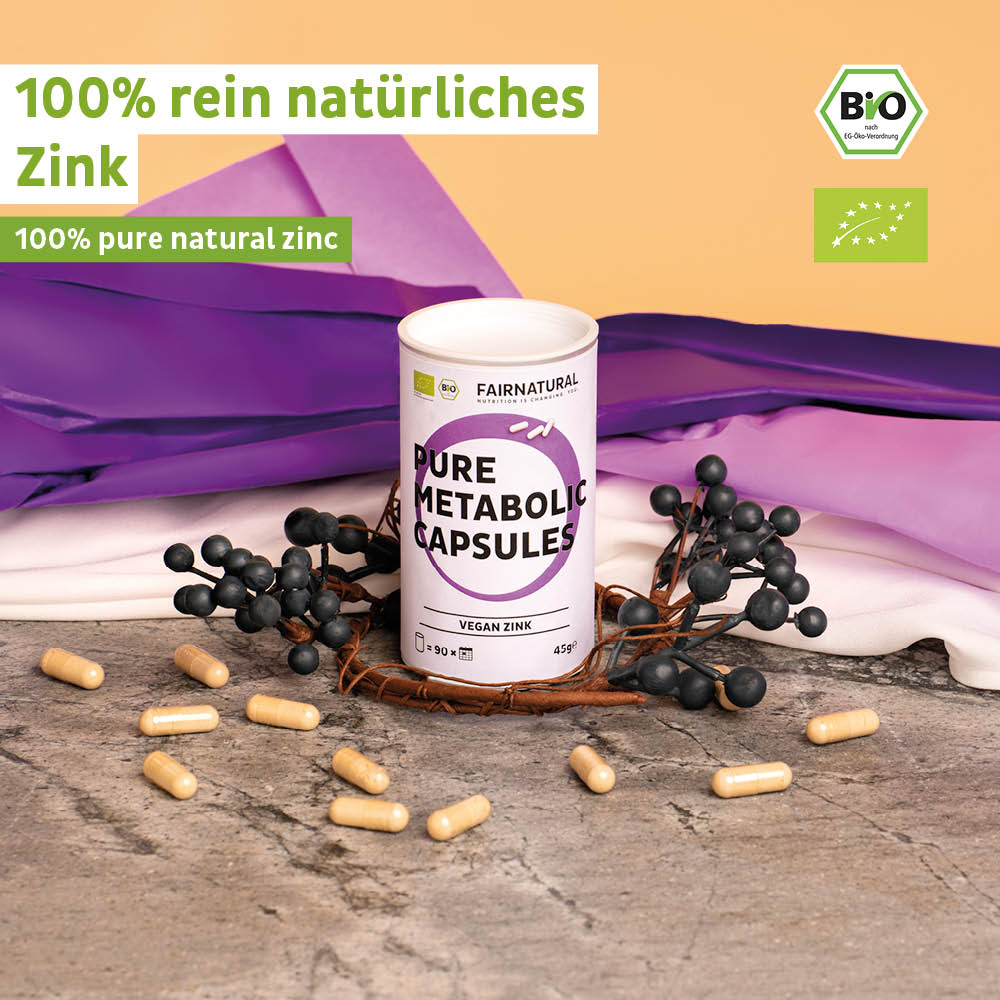 Verpackung der Bio Zink Kapseln von ekovita, vegan und hochdosiert in ansprechendem Design.