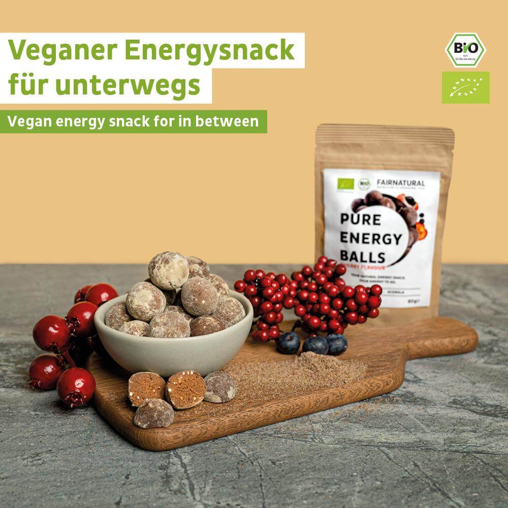 Detailansicht der Bio Energy Balls, perfekte Naturalsnacks für unterwegs.