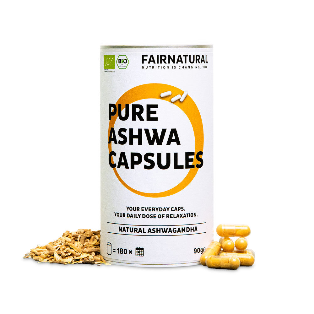 Bio Ashwagandha Kapseln von ekovita in einer transparenten Packung, hochdosiert und vegan für Stressabbau.