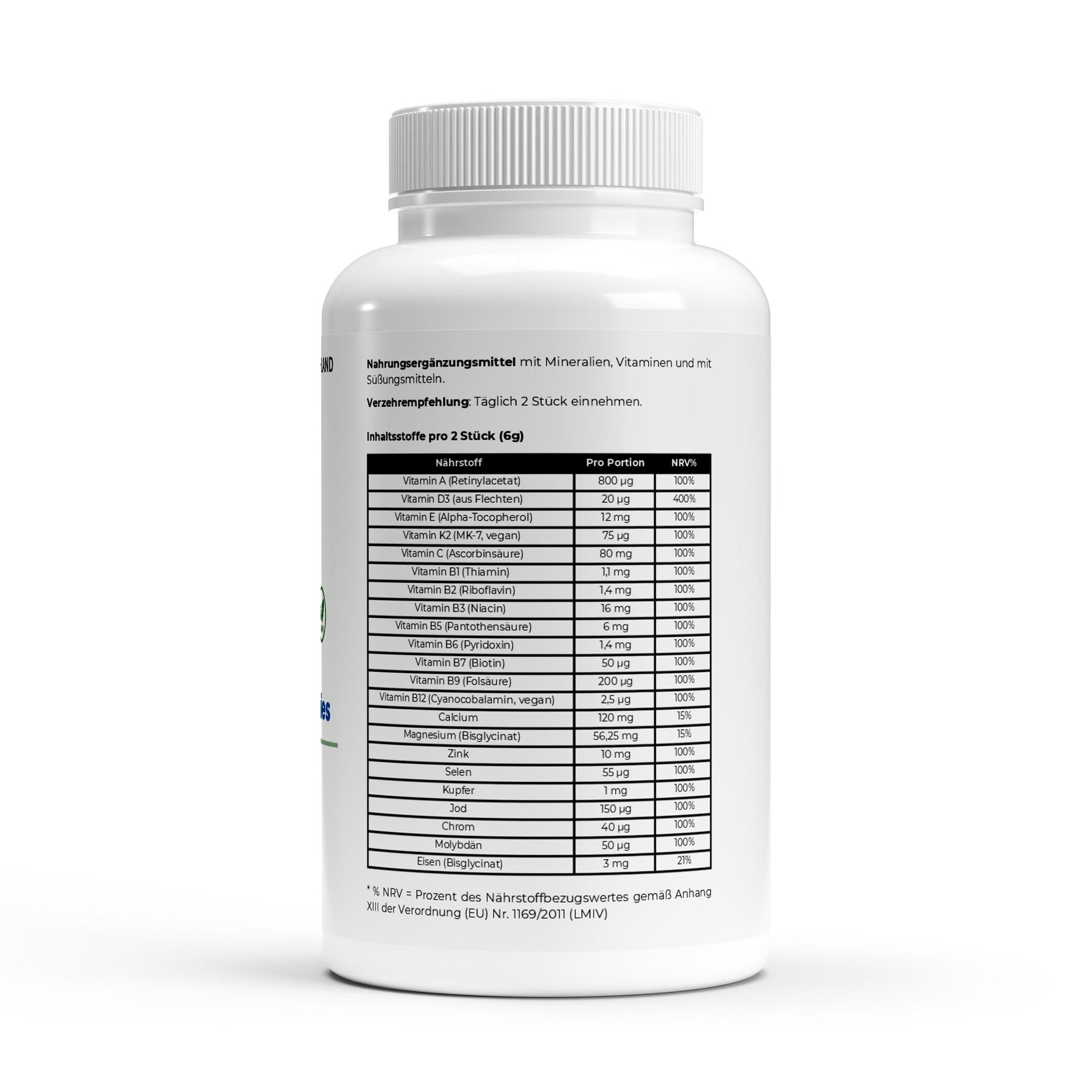 Nahaufnahme der veganen Multivitamin Gummies von ekovita, zuckerfrei und reich an Vitaminen.