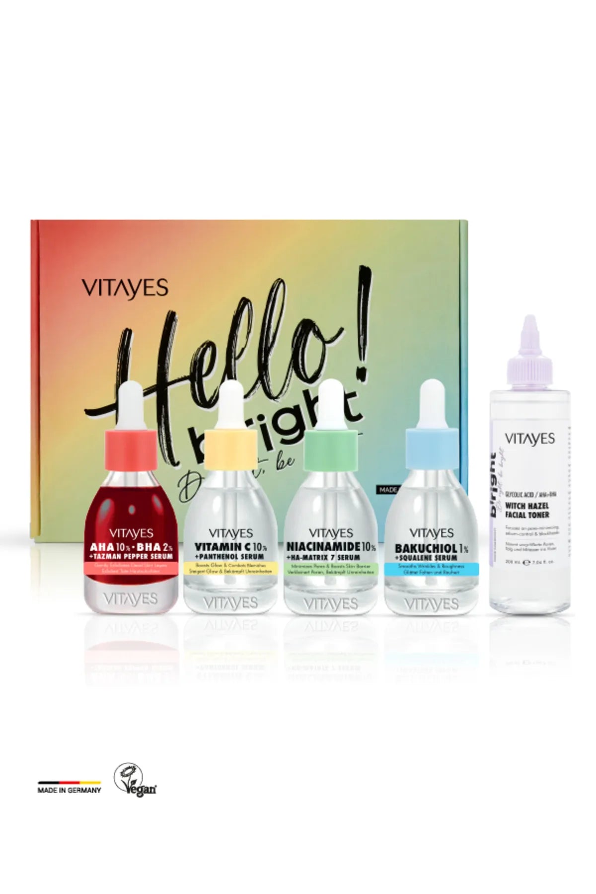 Vitayes Vitamin C Serum Set 10% in eleganter Flasche für strahlende Hautpflege.