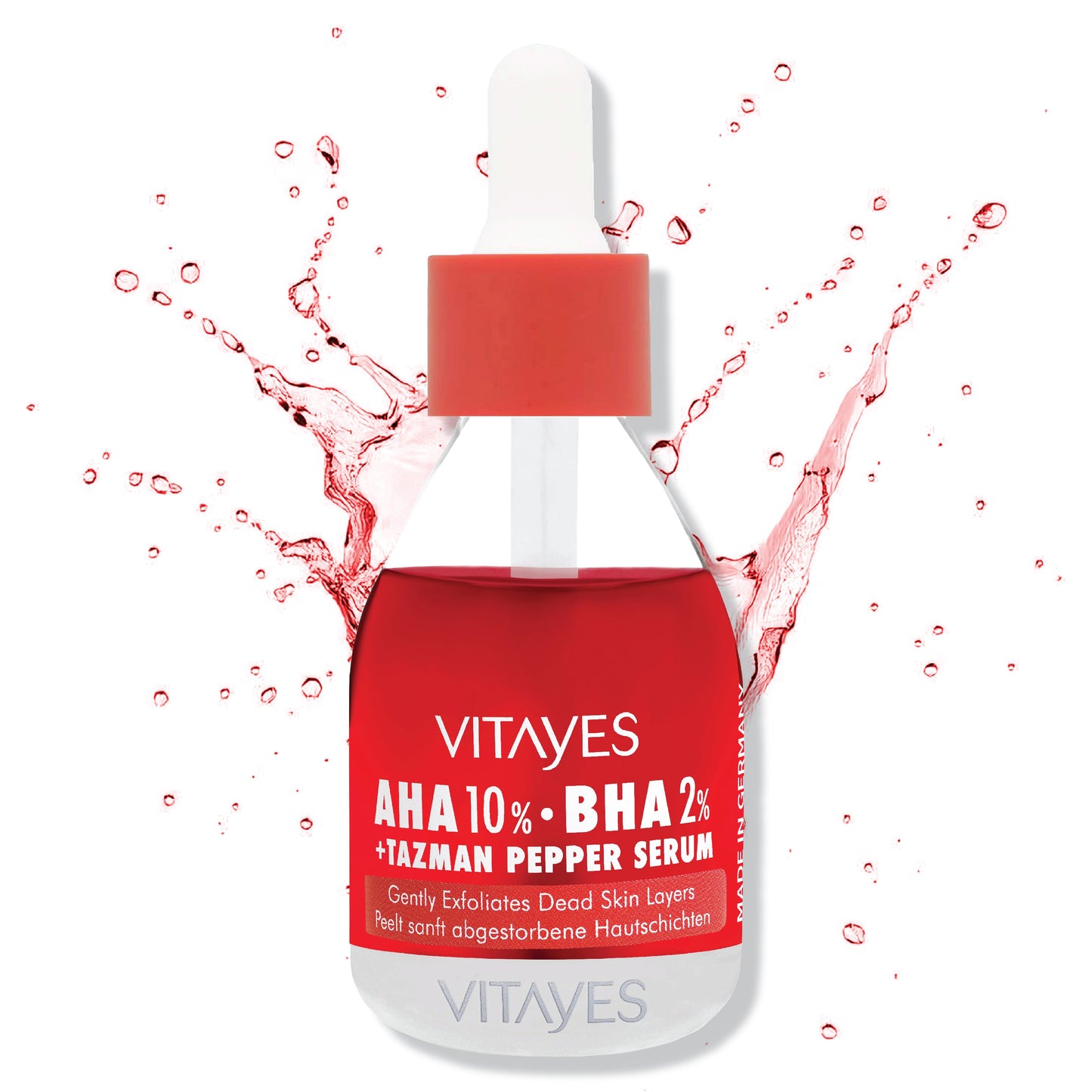 AHA 10% + BHA 2% Peeling-Serum von ekovita, vegan und laborgeprüft für strahlende Haut.