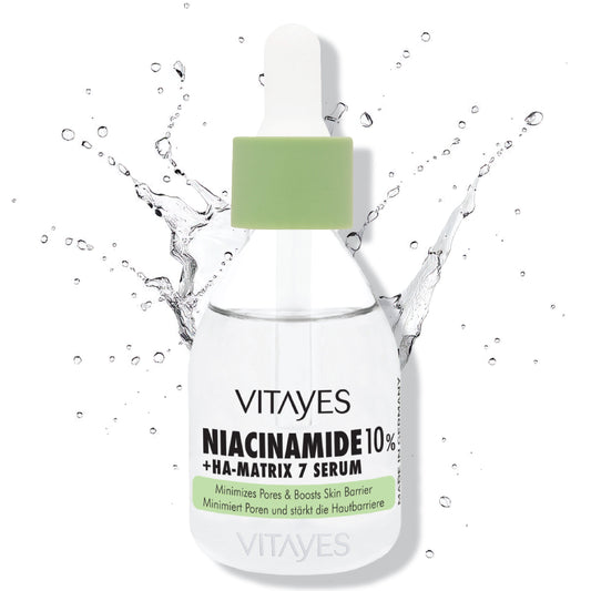 Niacinamide 10% + Hyaluronsäure Serum in elegantem 30 ml Flakon von ekovita für optimale Hautpflege.