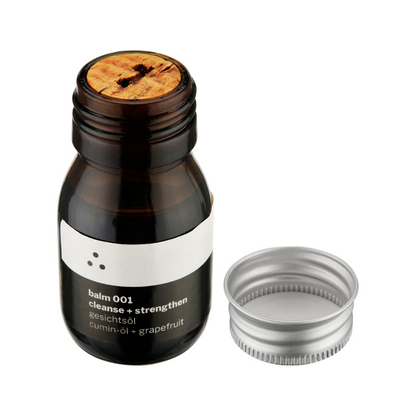 Veganer Balm 001 Gesichtsöl mit Schwarzkümmelöl, ideal für empfindliche Haut.