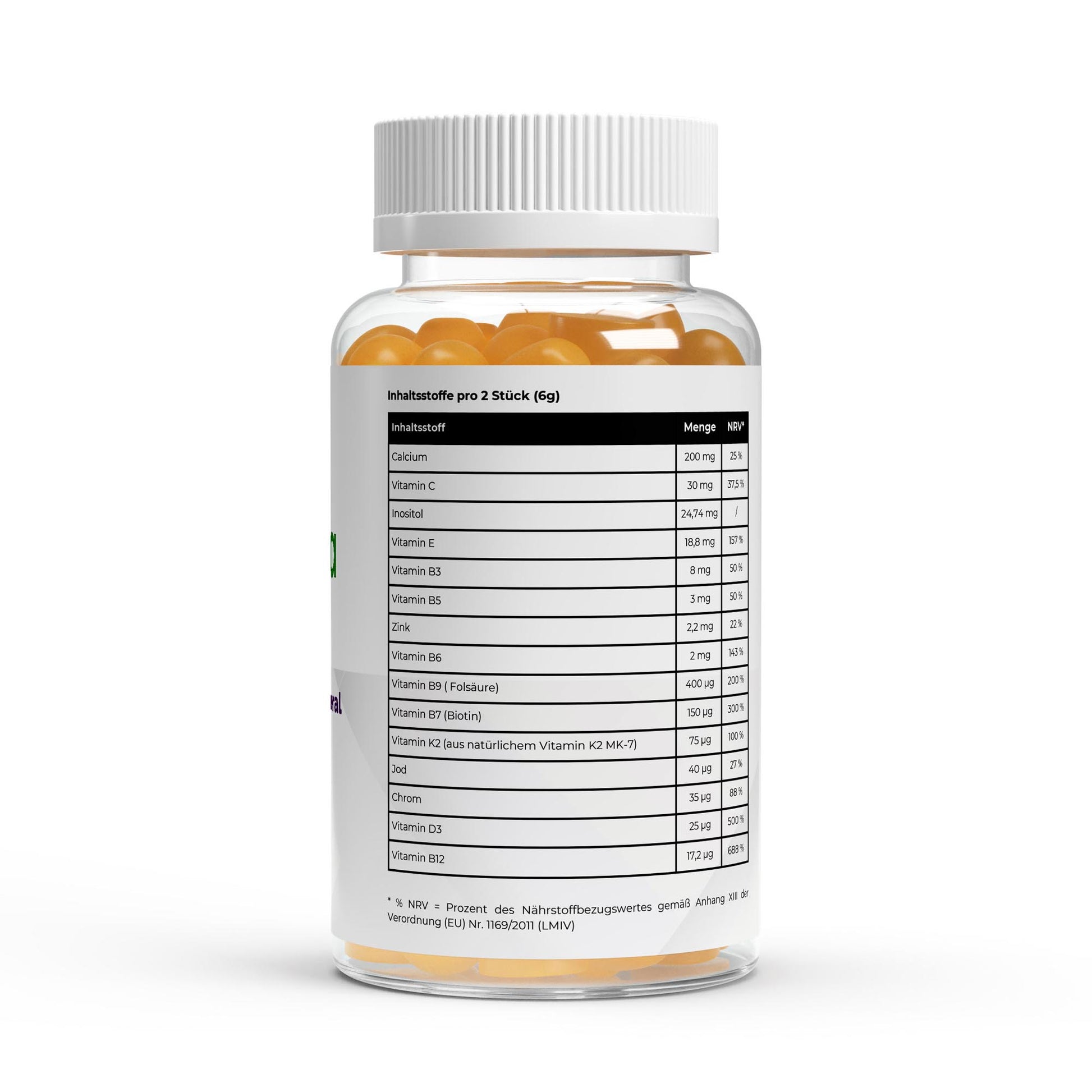 Nahaufnahme der bunten Multivitamin Gummies, ideal zur täglichen Nahrungsergänzung für mehr Energie.