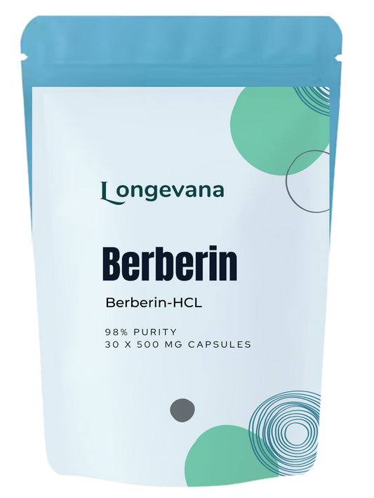 Hochdosierte Berberin 99% Kapseln von ekovita in einer transparenten Flasche, Laborgeprüft, für optimale Gesundheit.