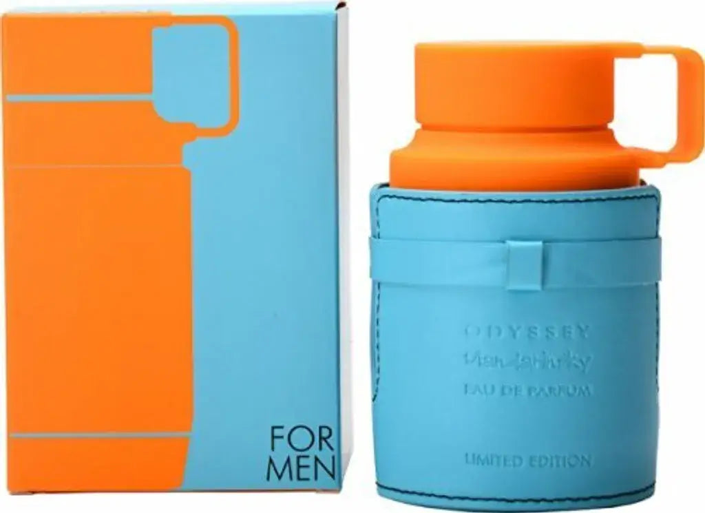 Verpackung des Armaf Odyssey Mandarine Sky Eau de Parfum, die den zeitlosen und eleganten Stil des Luxus Aromas betont.