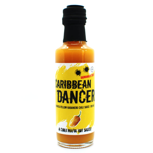 Chili Mafia Caribbean Dancer 100 ml: Pikante Habanero Sauce in einer stilvollen Flasche für würzige Gerichte.