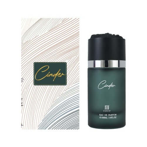 Elegante Flasche von Ahmed Al Maghribi Cinder Eau de Parfum 100ml mit luxuriösem Design und goldenen Akzenten.