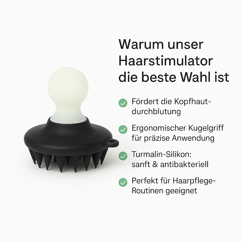 Nahezu detailierte Ansicht des KÖ-HAIR Massagekamms, ideal zur Unterstützung der Kopfhaut durch sanfte Massage.