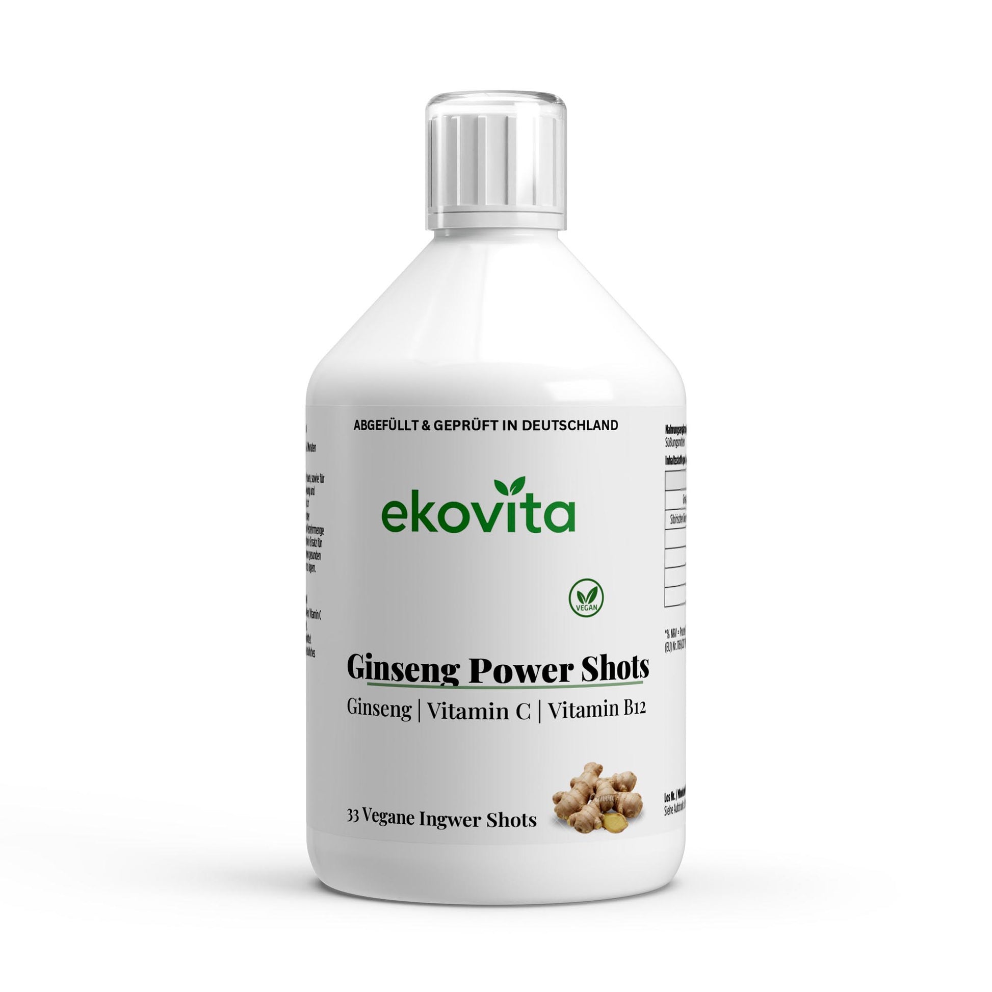 Ginseng Power Plus+ 500ml Flasche präsentiert die hochdosierte Energie für Vitalität und Leistungssteigerung.