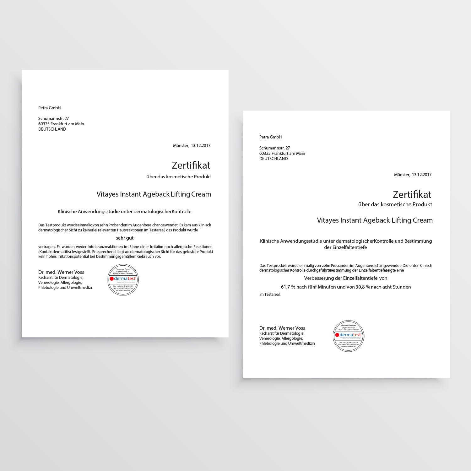 Vorher-Nachher Vergleiche der Haut, nach Anwendung der Lifting-Creme.