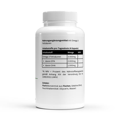 Detailansicht der Omega-3 Softgels, die die hochwertige Triglycerid-Formulierung zeigen.