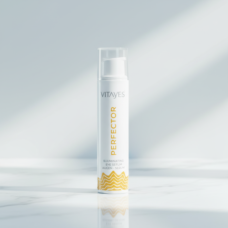 Die Textur des Peptid Lifting Augenserums auf einem Finger zeigt die absorbierende Formel.