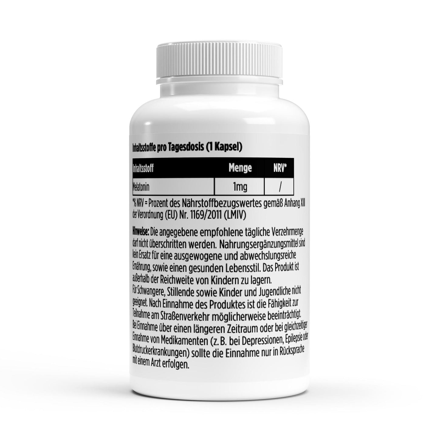 Veganer Melatonin-Kapsel mit 1 mg, laborgeprüfte Schlafhilfe für eine entspannte Nachtruhe.
