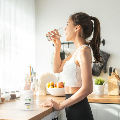 Omega-3 Softgels in der Produktverpackung, ideal für eine gesunde Ernährung und optimalen Omega-3-Gehalt.