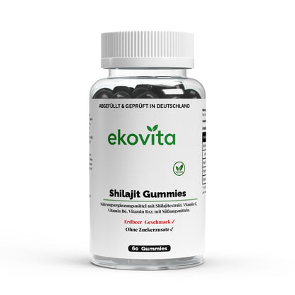 Shilajit Gummies in einer klaren Packung, vegan und voller Vitamin C, ideal zur Energiegewinnung.