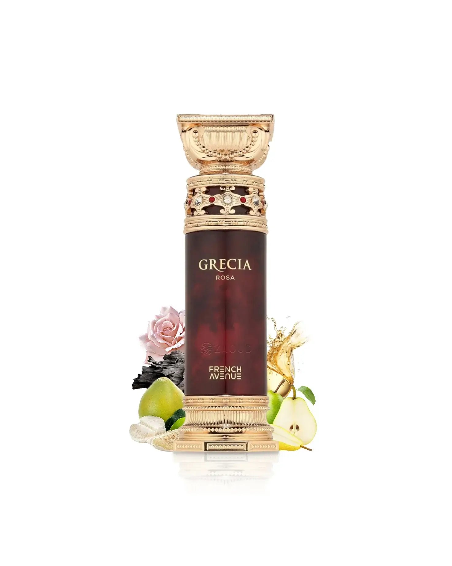 Anwendung des Grecia Rosa Parfums mit Akzenten von floralen und modernen Aromen.