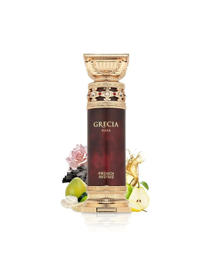 Anwendung des Grecia Rosa Parfums mit Akzenten von floralen und modernen Aromen.