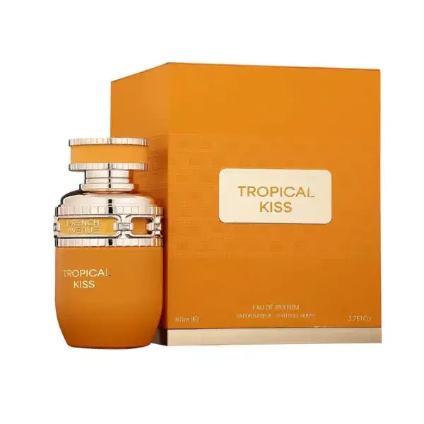 Detailaufnahme des Tropical Kiss Eau de Parfum Flakons, luxuriöses Design für eine exotische Duftnote.