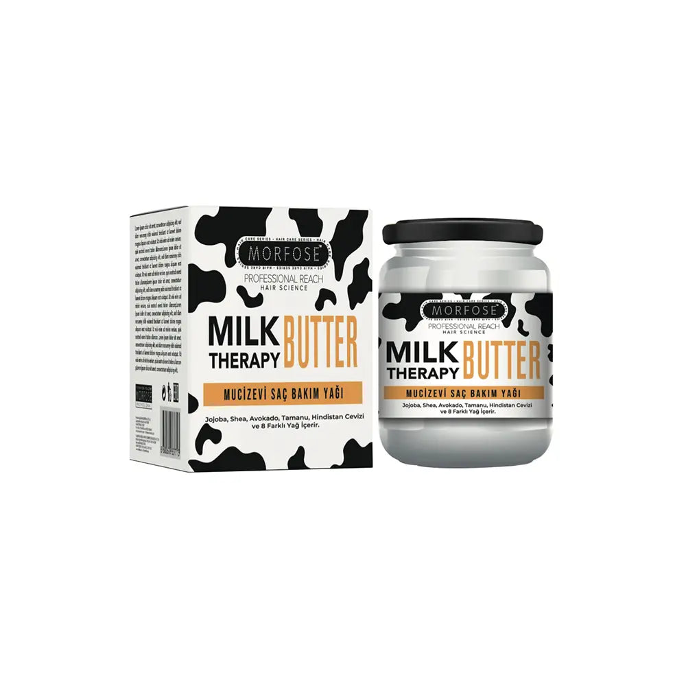 Morfose Milk Therapy Butter 200 ml in eleganter Verpackung für geschmeidiges Haar und strahlenden Glanz.