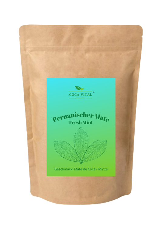 Fresh Mint Tee mit frischen Minzblättern und Mate de Coca für ein erfrischendes Geschmackserlebnis.