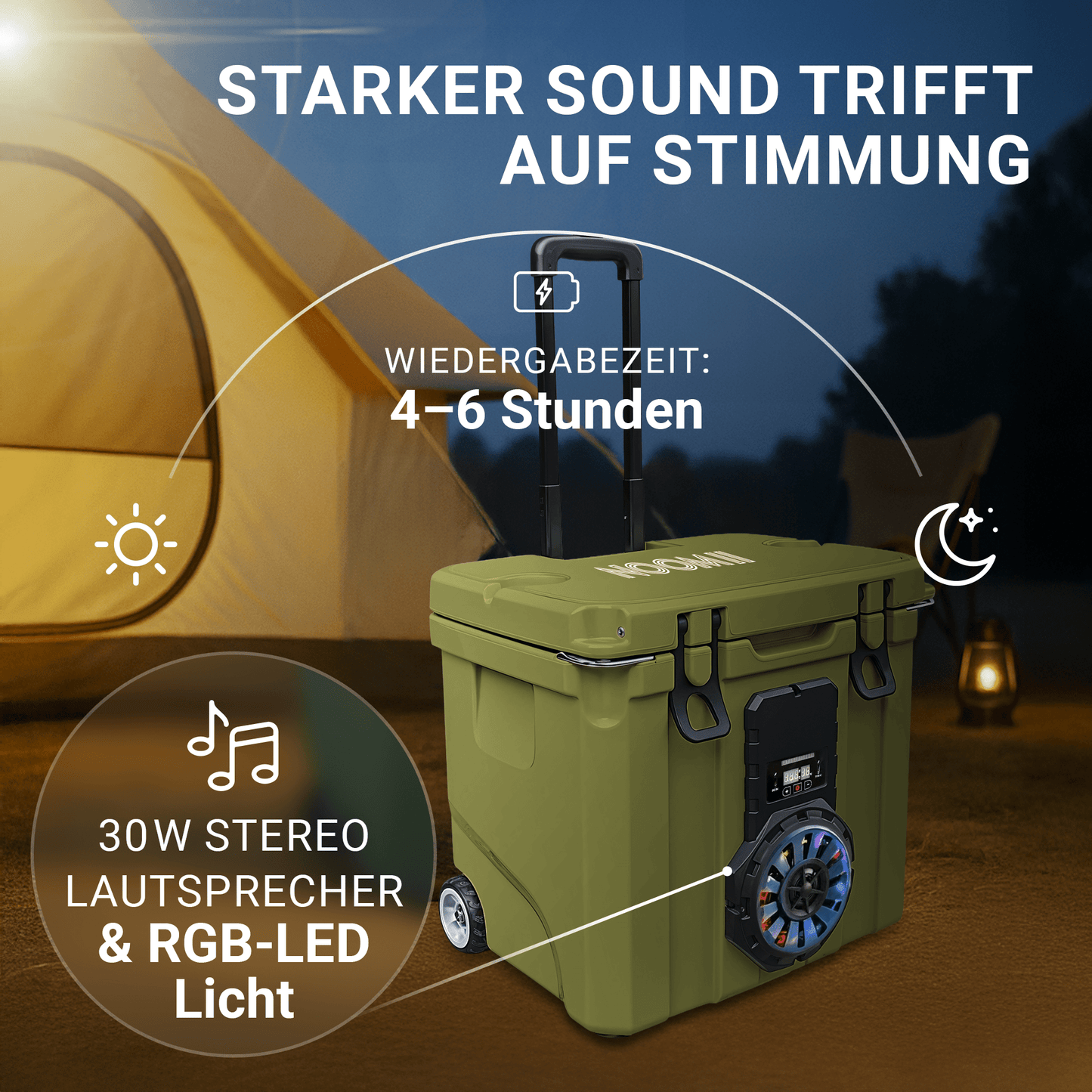 NooMii BeatRoller 35 – Rollbare Kühlbox mit Bluetooth-Lautsprecher (35L)