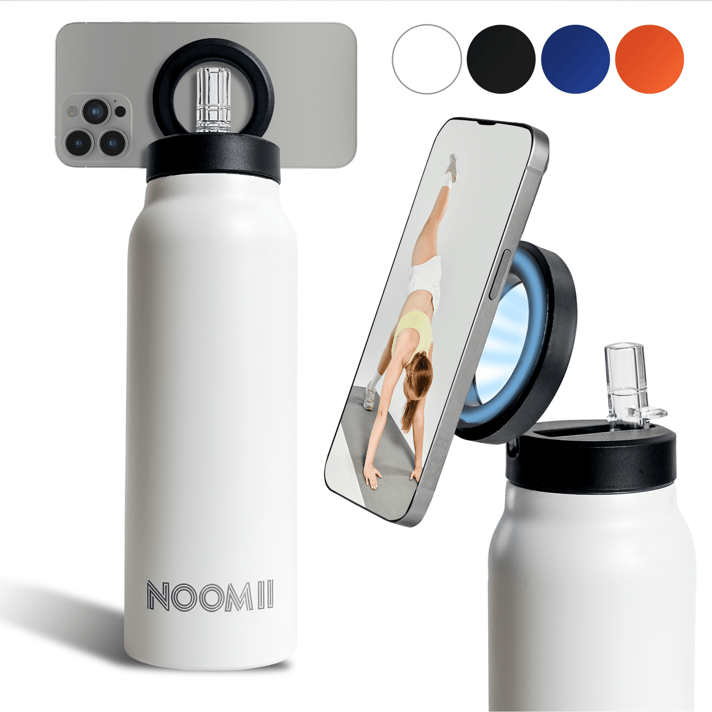 NooMii Edelstahl-Trinkflasche 800 ml – Magnetdeckel & Handyhalter