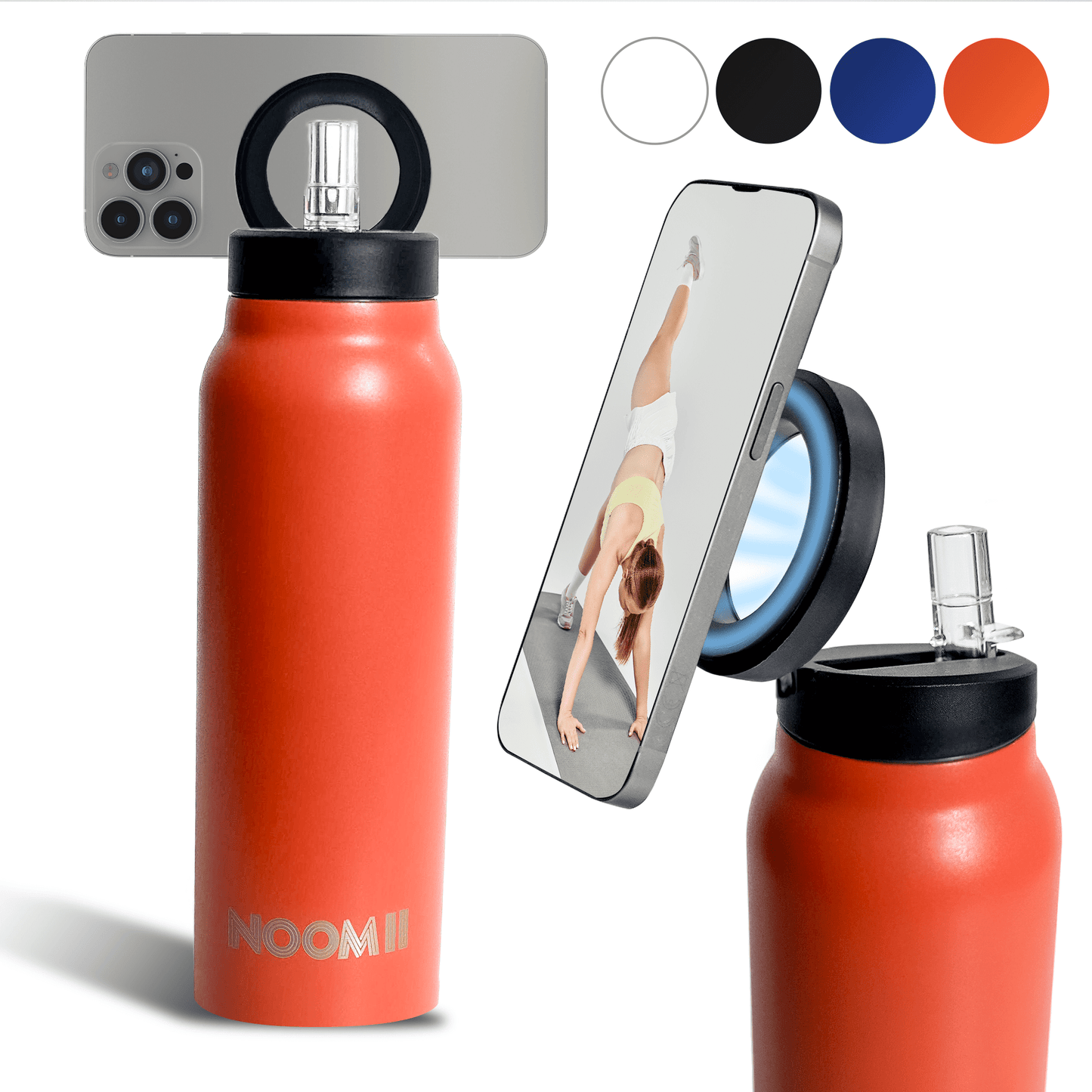 NooMii Edelstahl-Trinkflasche 800 ml – Magnetdeckel & Handyhalter