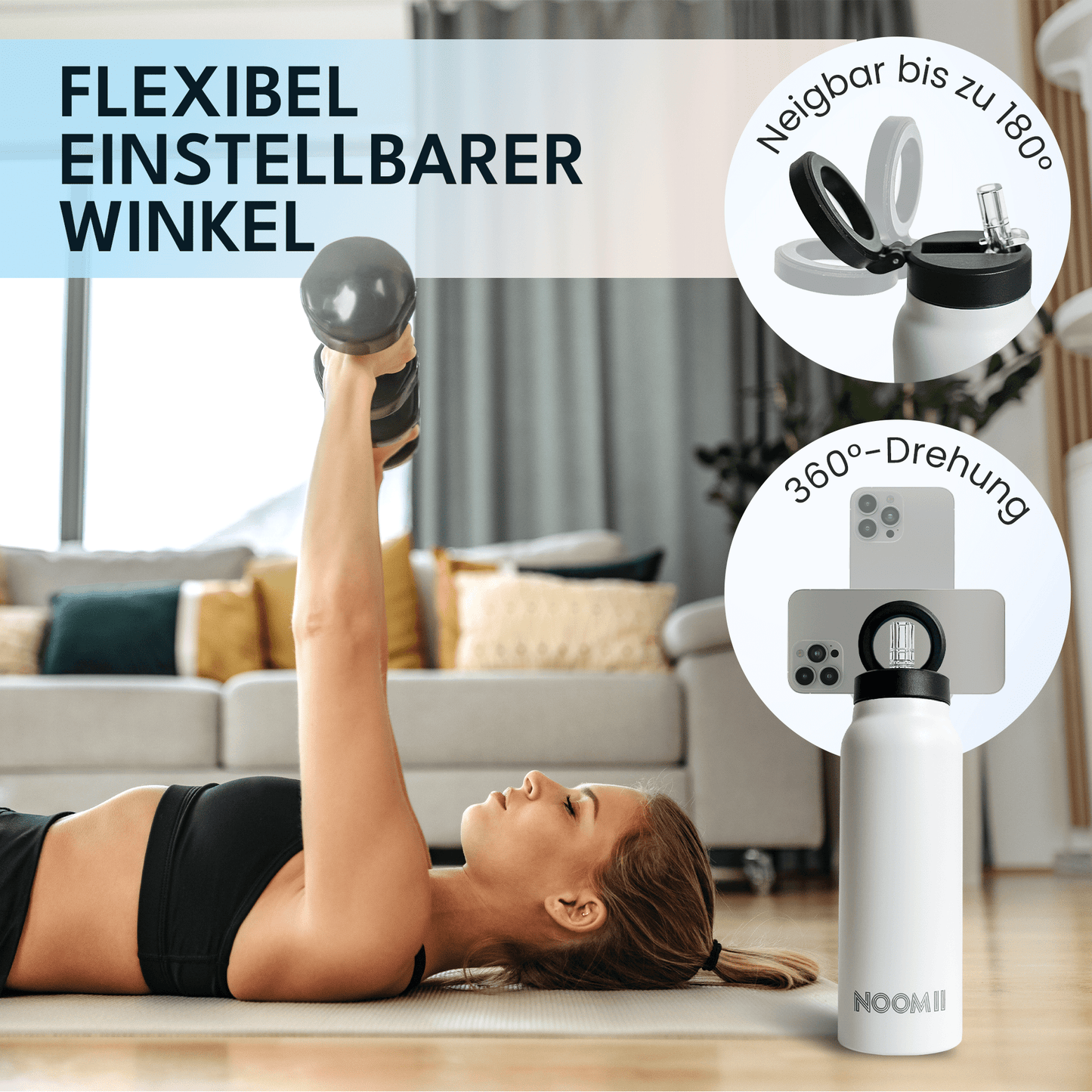 NooMii Edelstahl-Trinkflasche 800 ml – Magnetdeckel & Handyhalter