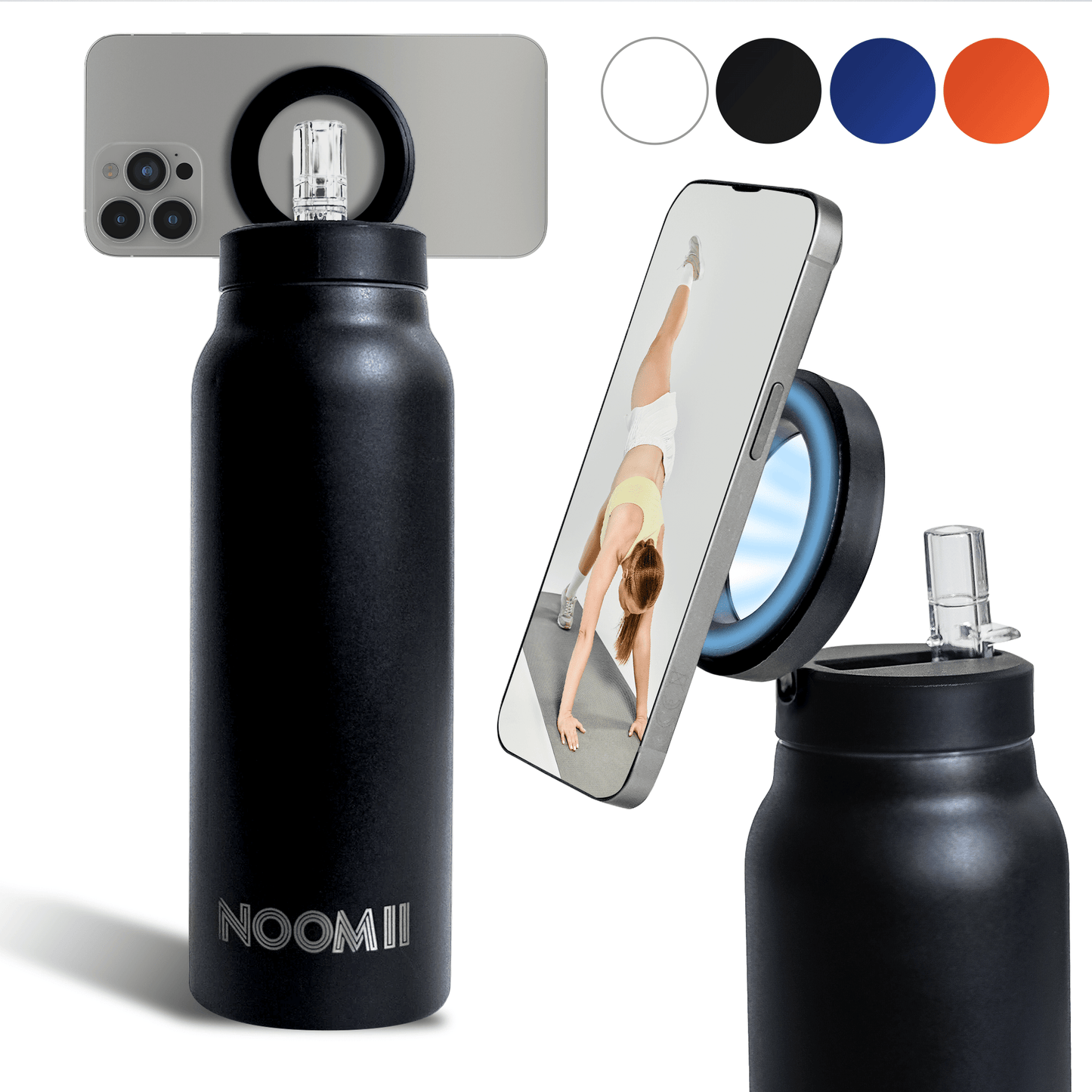 NooMii Edelstahl-Trinkflasche 800 ml – Magnetdeckel & Handyhalter