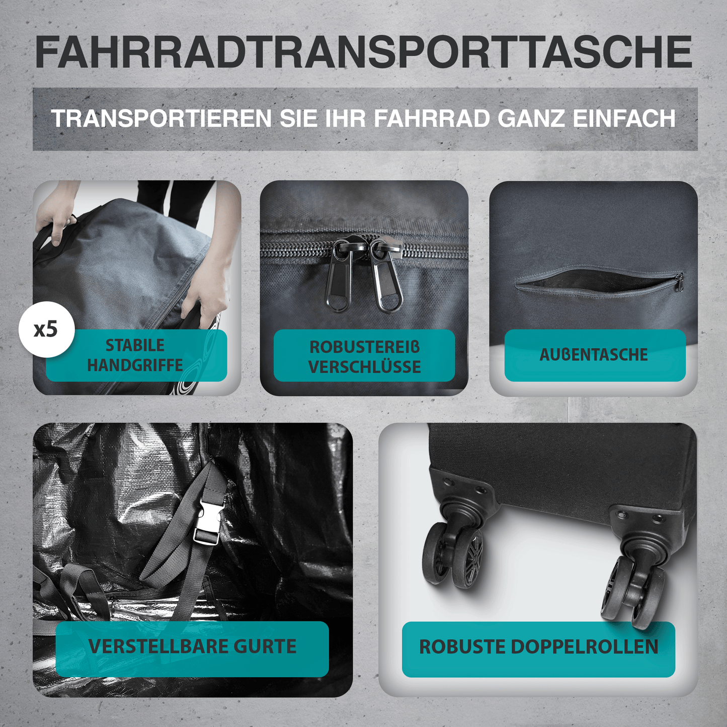 NooMii Fahrrad-Transporttasche mit Rollen – 128 × 78 × 25 cm