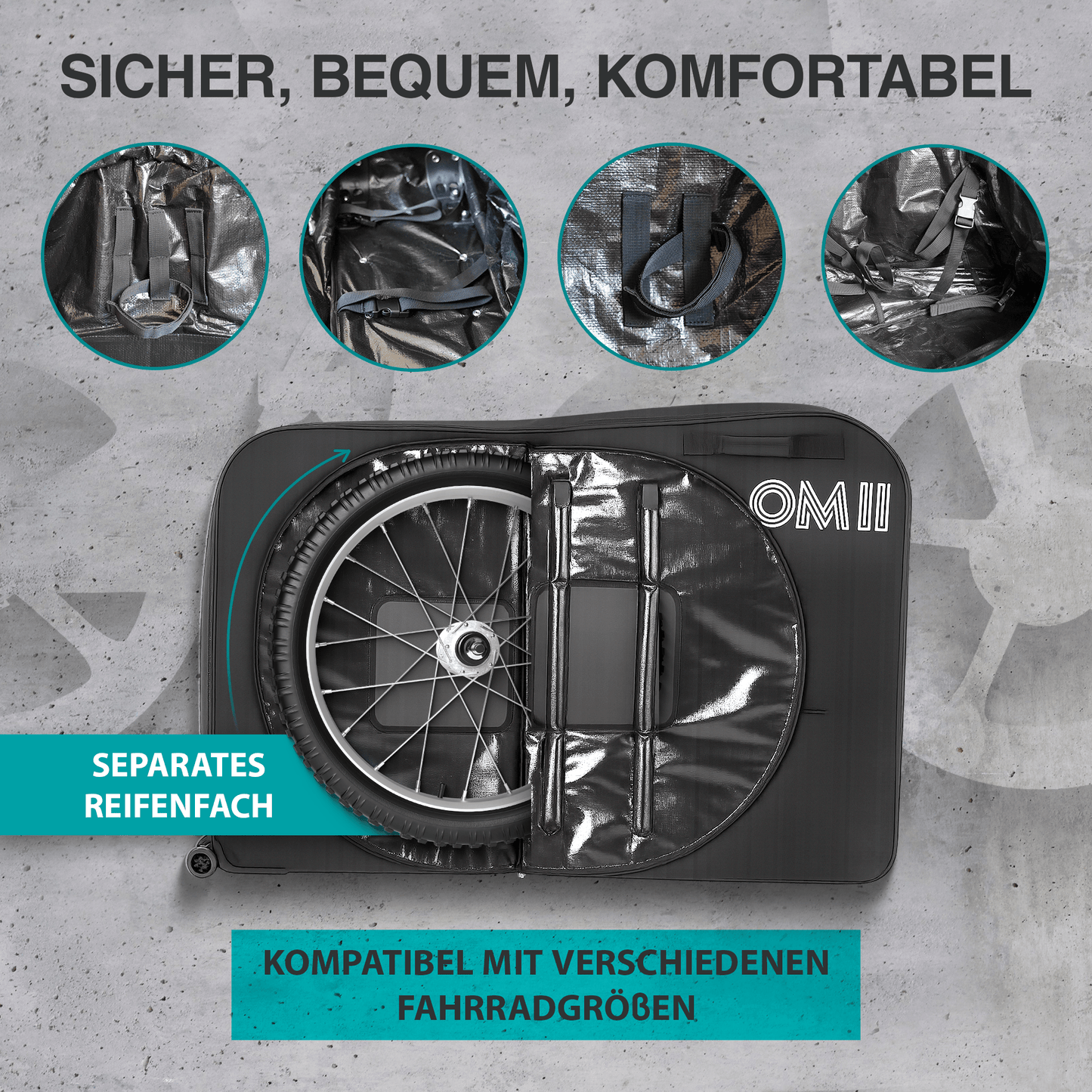 NooMii Fahrrad-Transporttasche mit Rollen – 128 × 78 × 25 cm