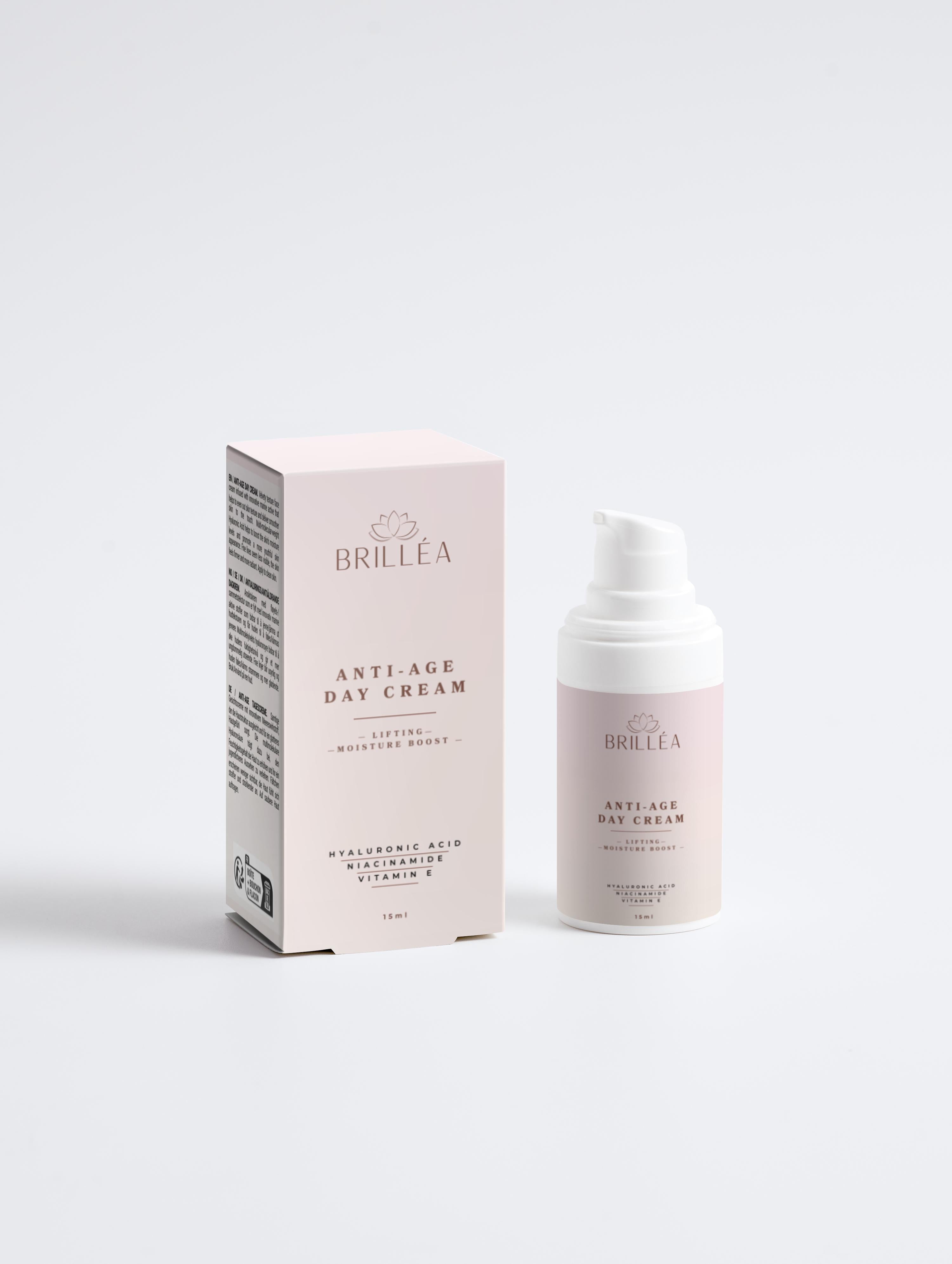 Hyaluron Anti-Age Tagescreme von Brilléa in eleganter Glasdose, ideal für nachhaltige Gesichtspflege.
