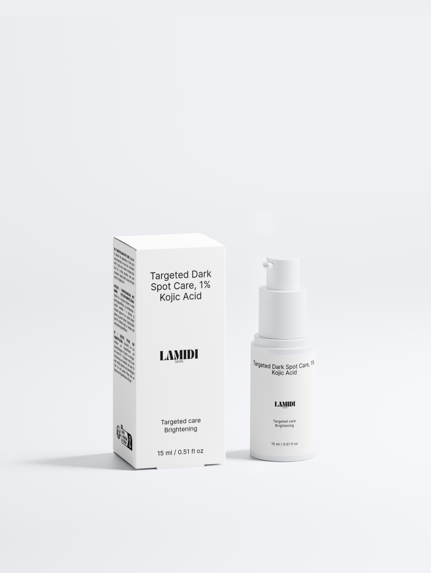 Kojic Acid Serum in eleganter Flasche zur Behandlung dunkler Flecken auf der Haut.