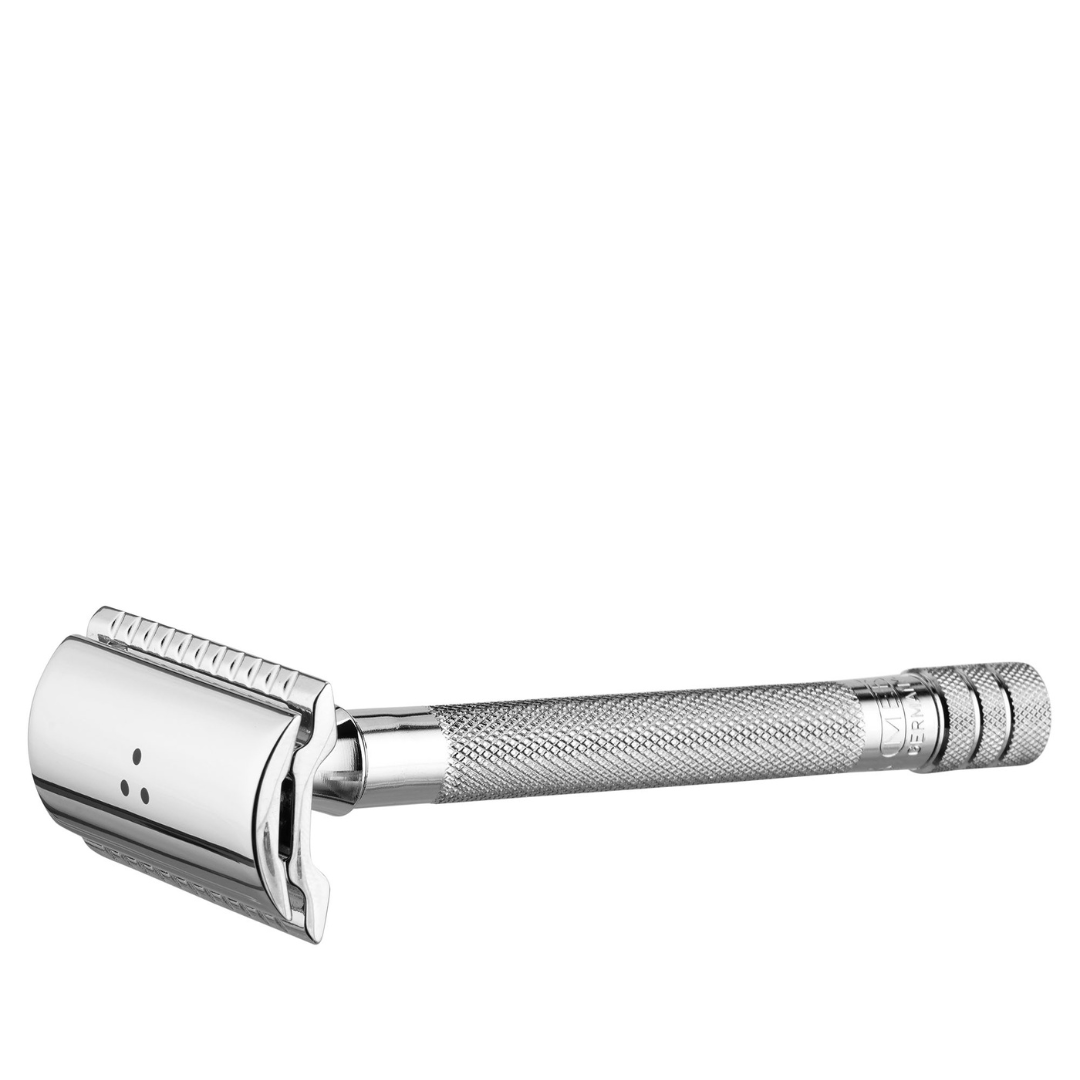 Hochwertiger Rasierhobel aus Metall von ekovita, ideal für eine nachhaltige Rasur.