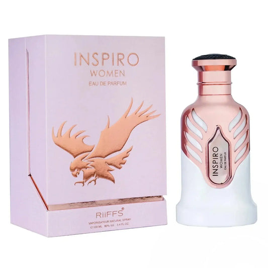 Elegante Flasche des Riiffs Inspiro Women Eau de Parfum 100 ml, luxuriöser Duft für Frauen.