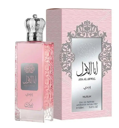 Nusuk Ana Al Awwal Pink Eau de Parfum in elegantem Flakon, reich an fruchtigen und blumigen Noten.