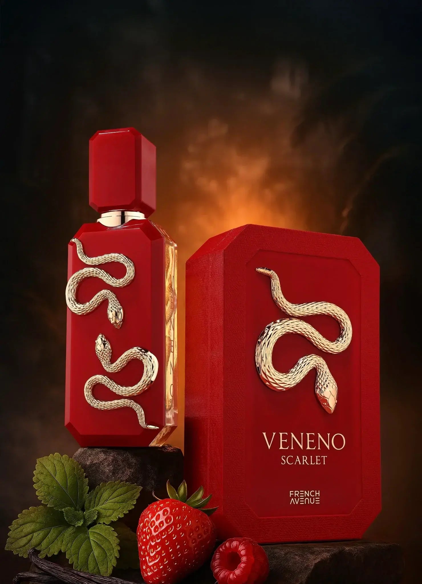 Anwendung des Veneno Scarlet Parfums, das den blumigen Duft auf der Haut entfaltet.