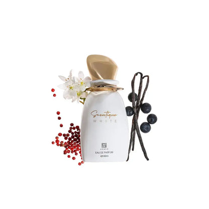 Detailansicht des Scentique Eau de Parfum, zeigt den luxuriösen Flakon und die hochwertige Verpackung.