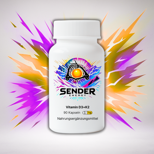 Hauptansicht der SENDER ENERGY Vitamin D3 + K2 MK7 Kapseln, ideal für Knochen Gesundheit.