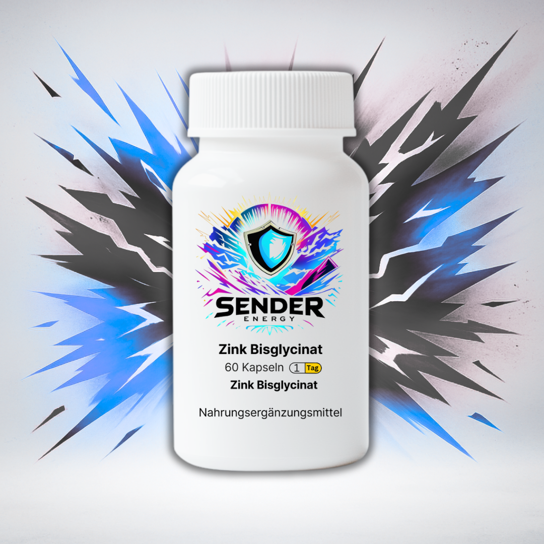 Zink Bisglycinat Kapseln von SENDER ENERGY für Immunstärkung und Hautgesundheit, hoch bioverfügbar.