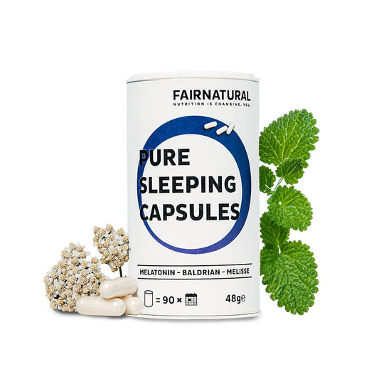 Hochdosierte Melatonin Kapseln von ekovita in einer transparenten Verpackung für erholsamen Schlaf.