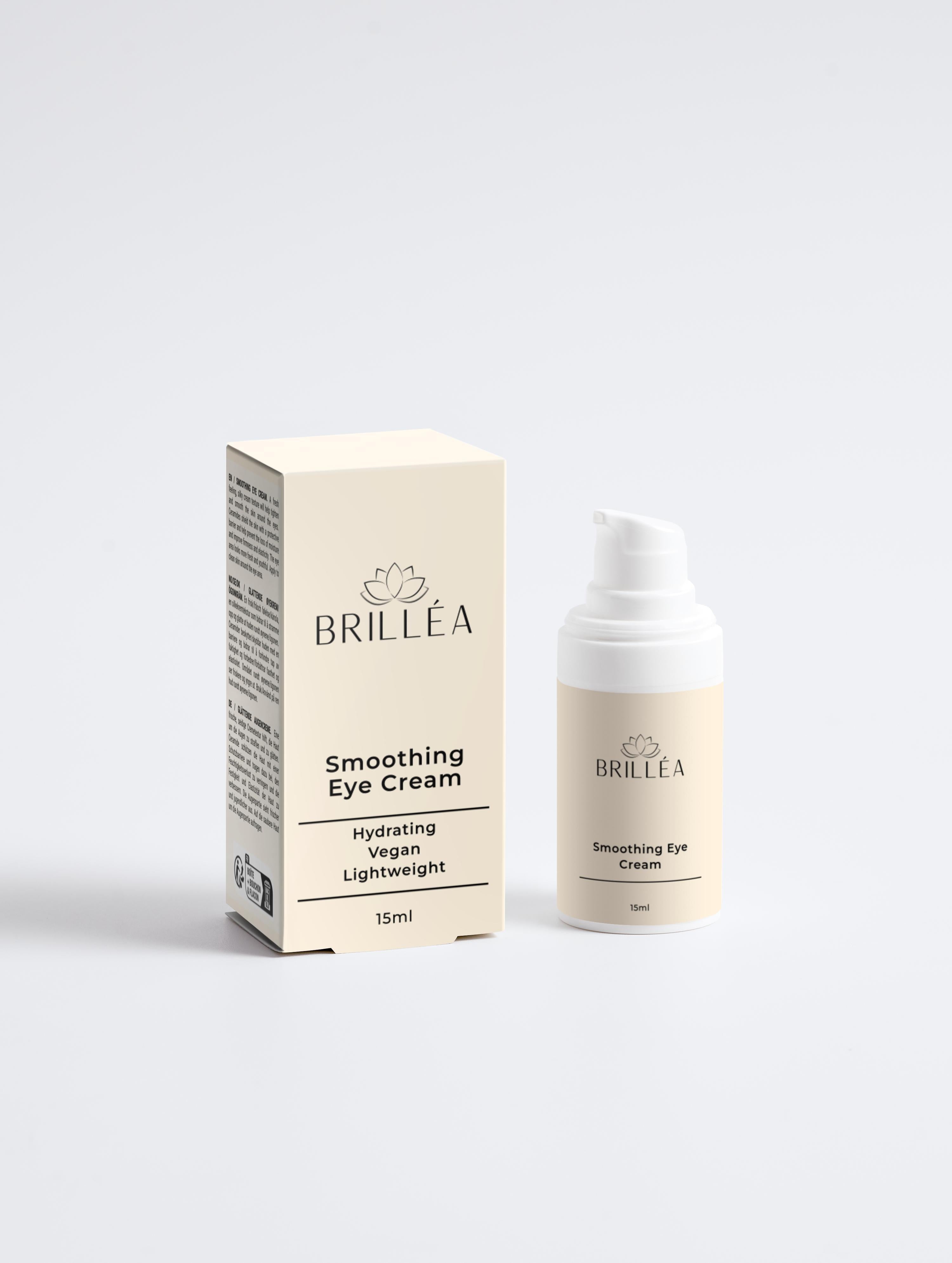 Glättende Augencreme von Brilléa in eleganter Verpackung, speziell entwickelt zur Reduzierung von Schwellungen.