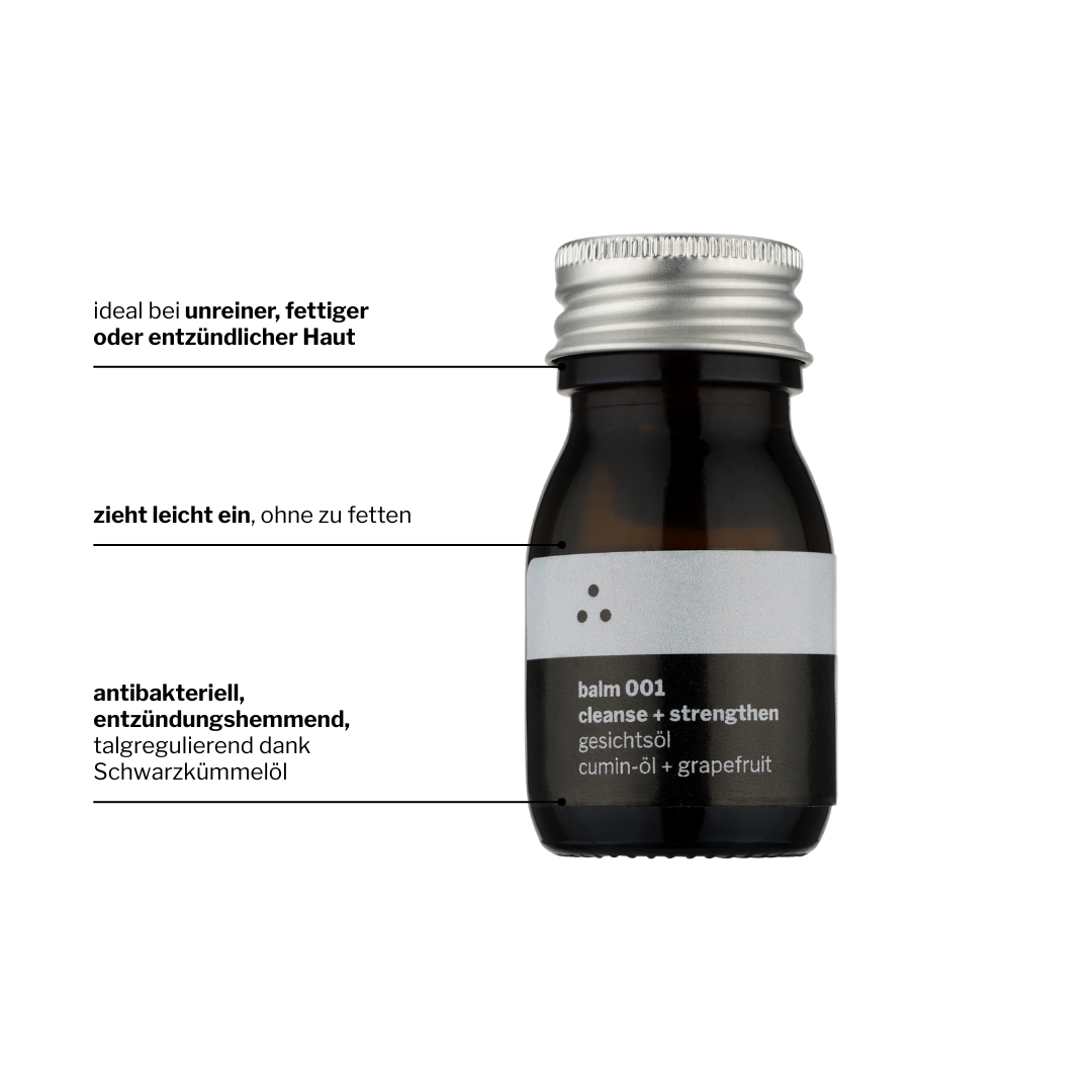 Gesichtsöl Balm 001 in einer Pipette, ideal für präzise Anwendung gegen Akne.