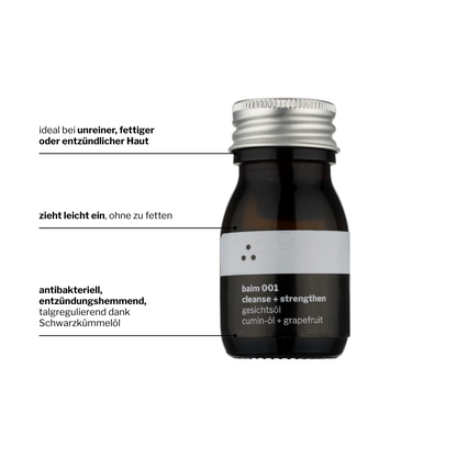 Gesichtsöl Balm 001 in einer Pipette, ideal für präzise Anwendung gegen Akne.