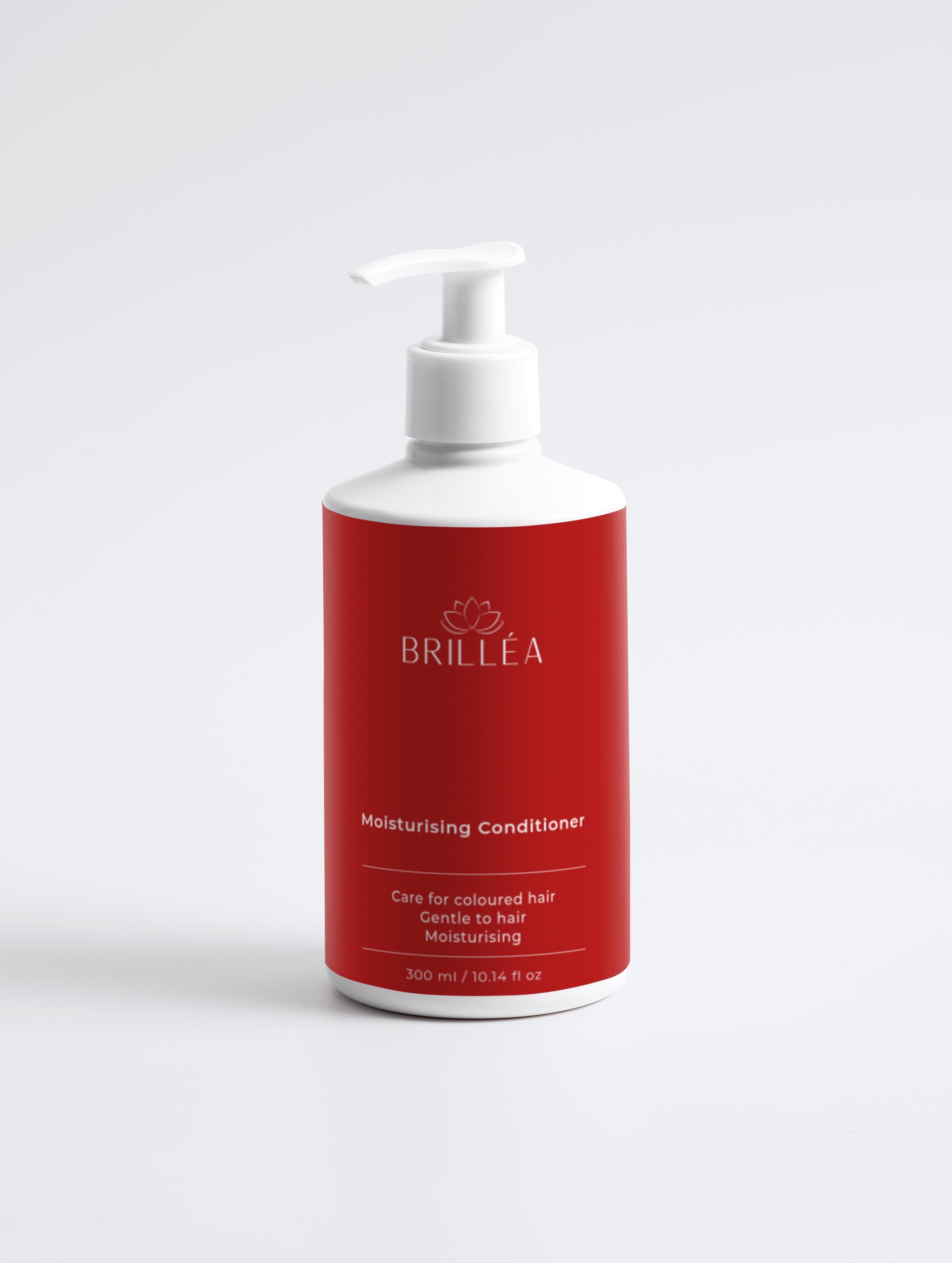 Moisturising Conditioner für gesundes Haar von Brilléa in einer eleganten Flasche mit labortechnischer Zertifizierung.