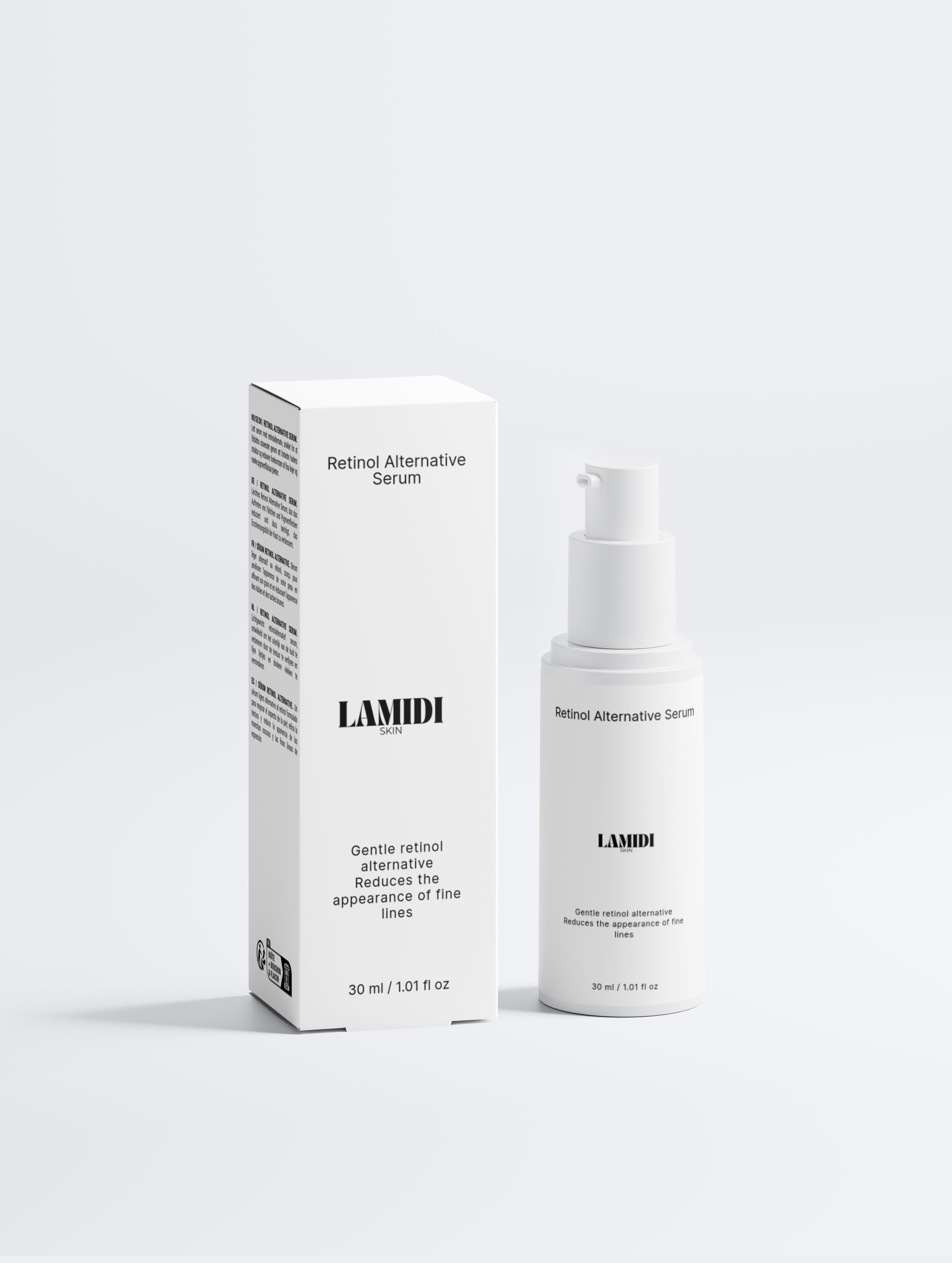 Hochdosiertes ekovita Retinol Alternative Serum in einer eleganten Glasflasche für strahlende Haut.