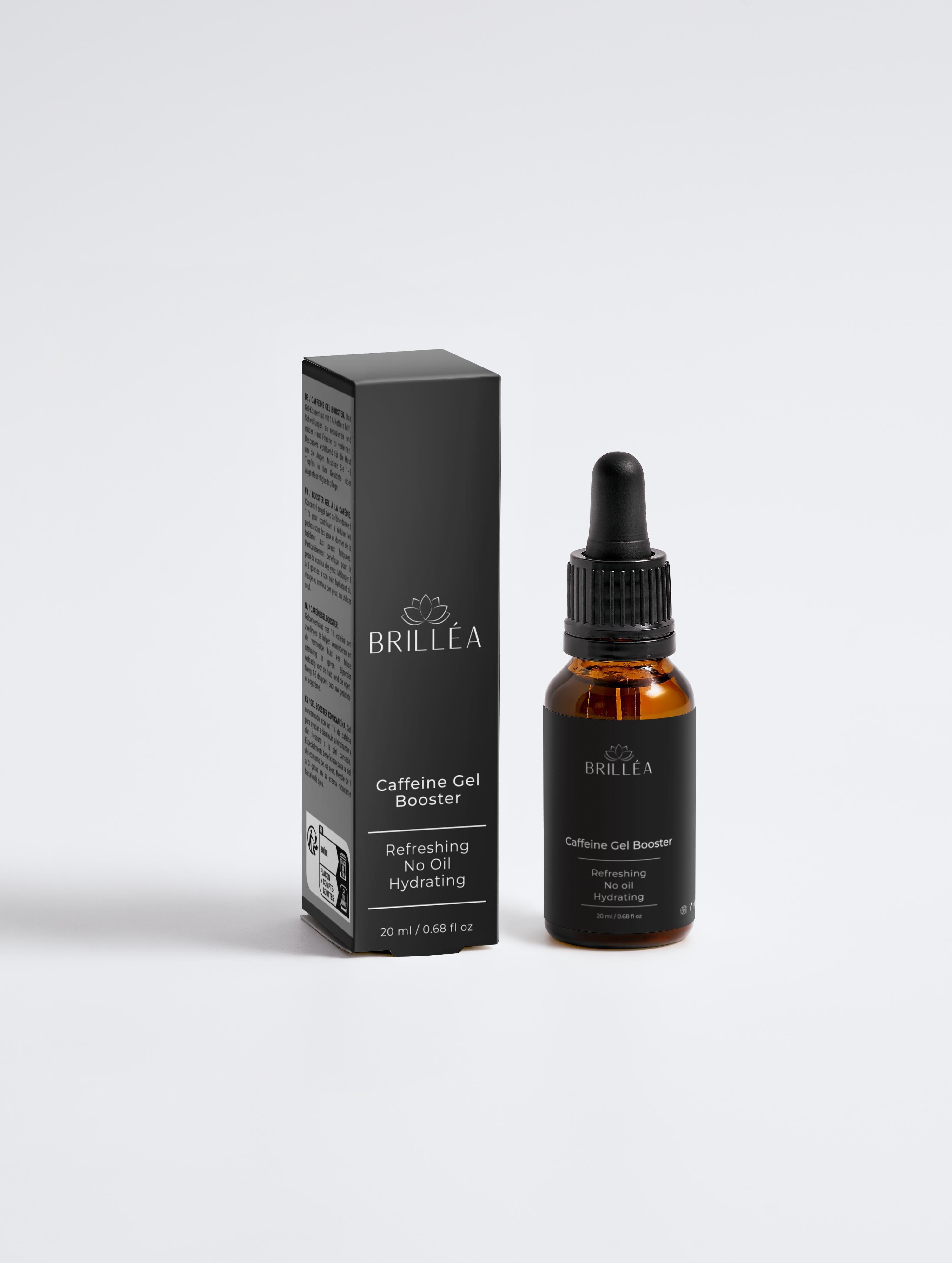 Koffein Gel Booster von ekovita für strahlende Haut, in eleganter Verpackung.